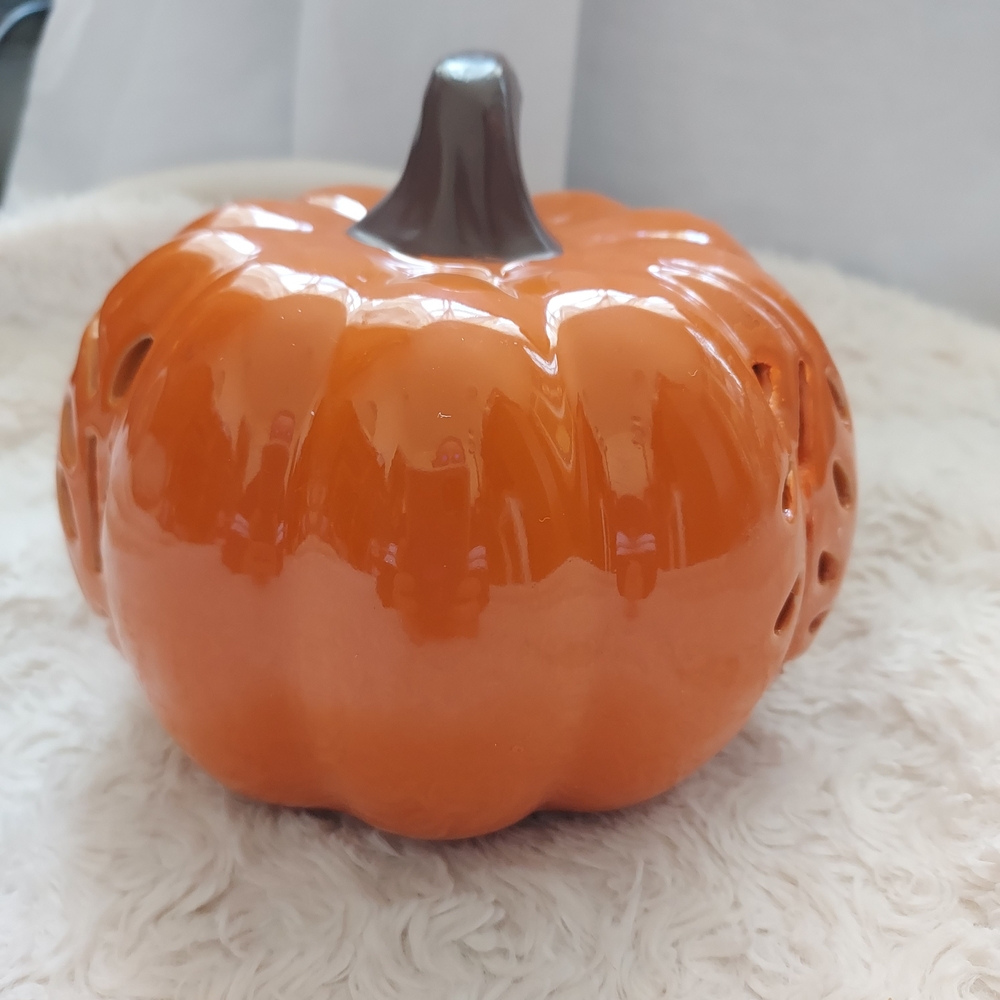 Fall Harvest Glow Ceramic Pumpkin Lantern Autumn Holiday Decor - Picture 2 of 11